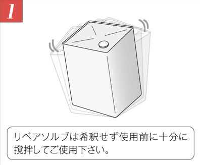 リペアソルブNシリーズ リペアソルブA 手順1 リペアソルブは希釈せず使用前に十分に撹拌してご使用下さい。