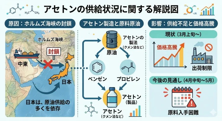 アセトンの供給状況に関する解説図