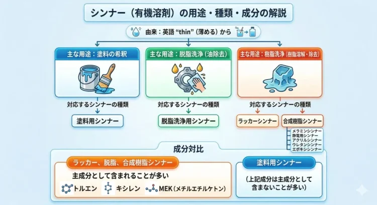 シンナー(有機溶剤)の用途・種類・成分の開設