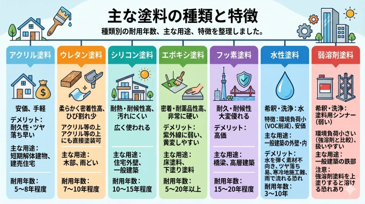 主な塗料の種類と特徴の解説